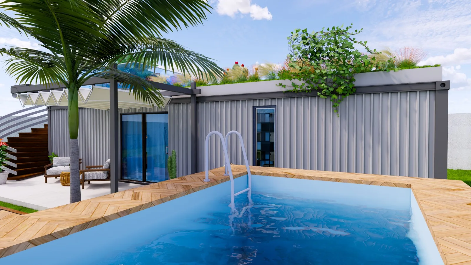 Outdoor pool with timber deck