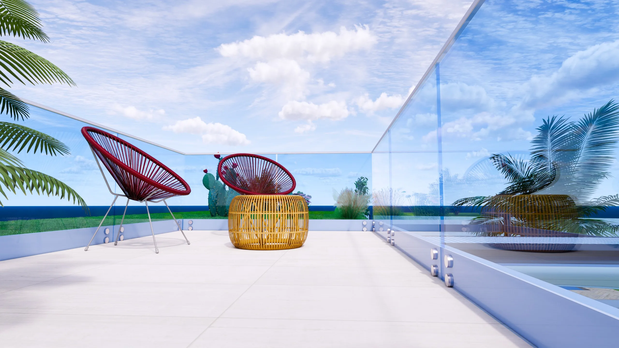Rooftop terrace with glass railing