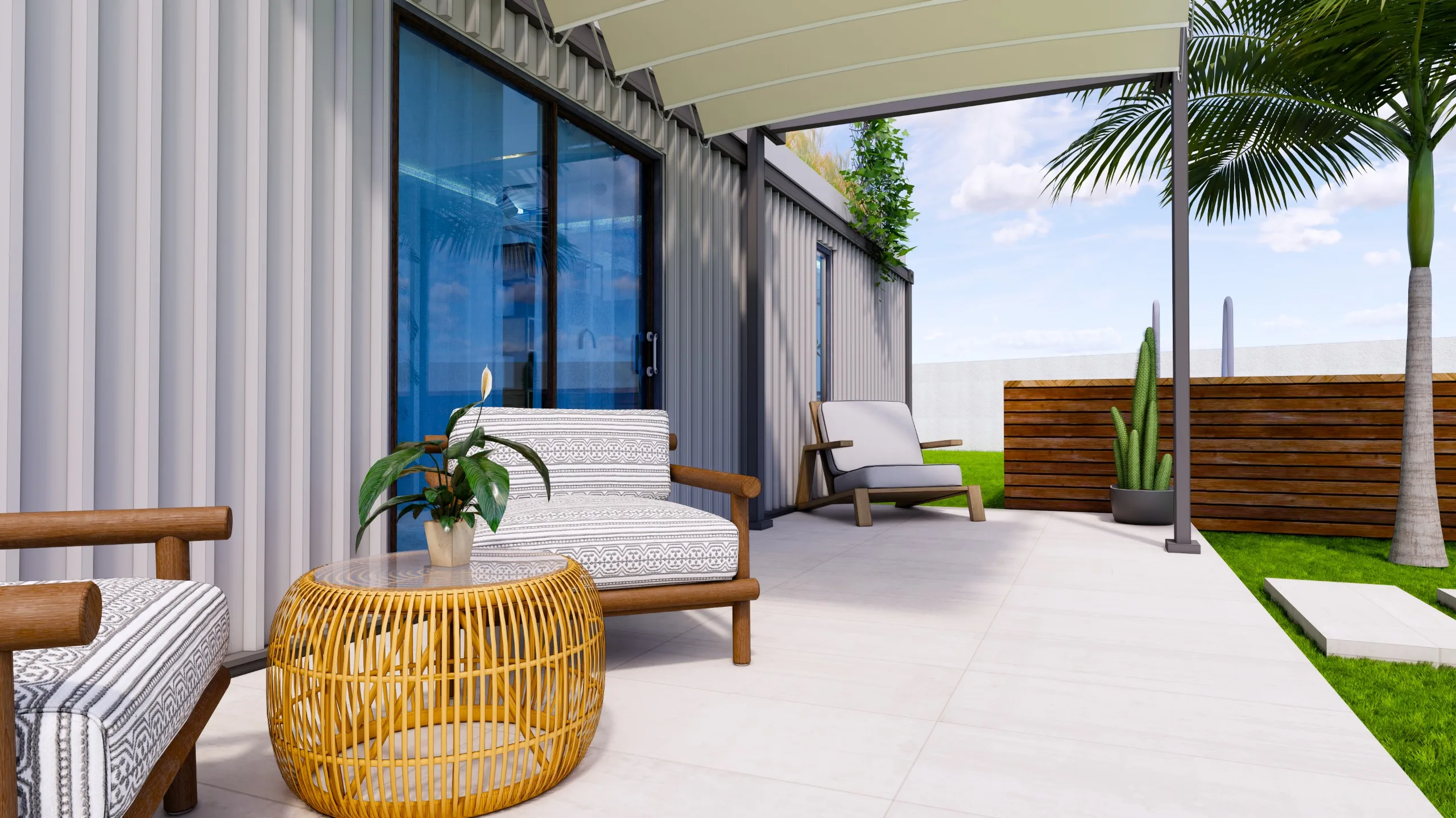 Covered terrace under pergola
