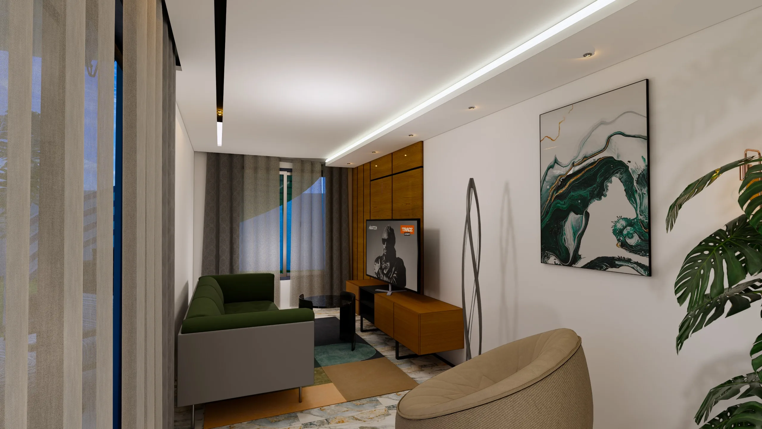 Interior living area with LED lighting