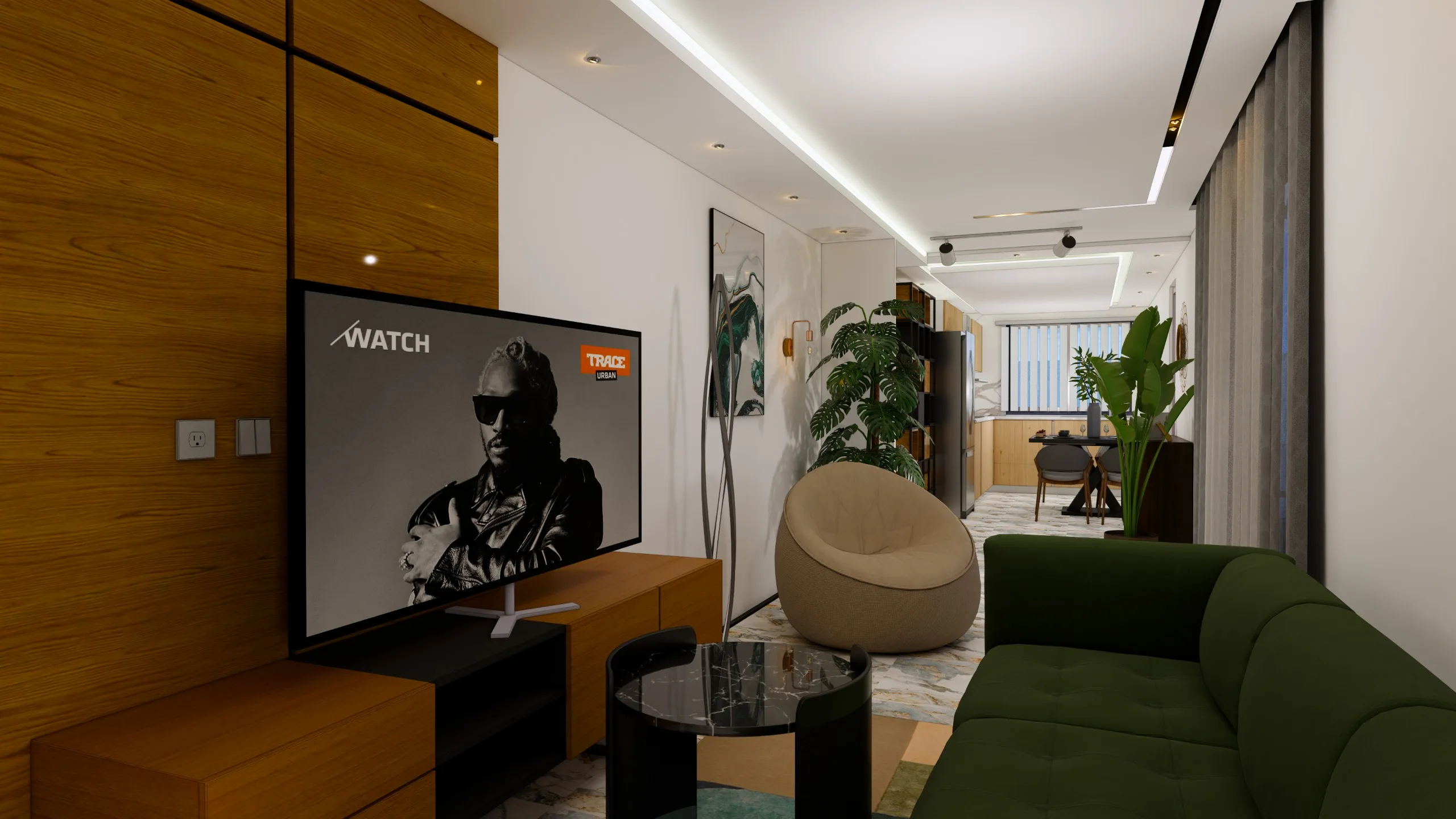Lounge with wooden TV unit