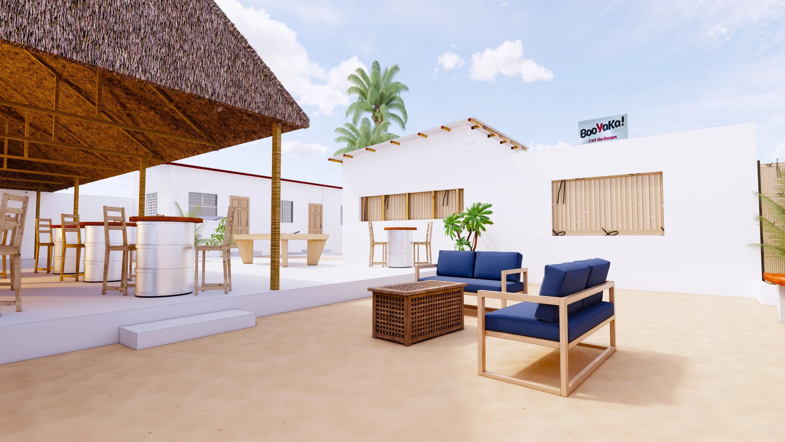 Blue lounge area