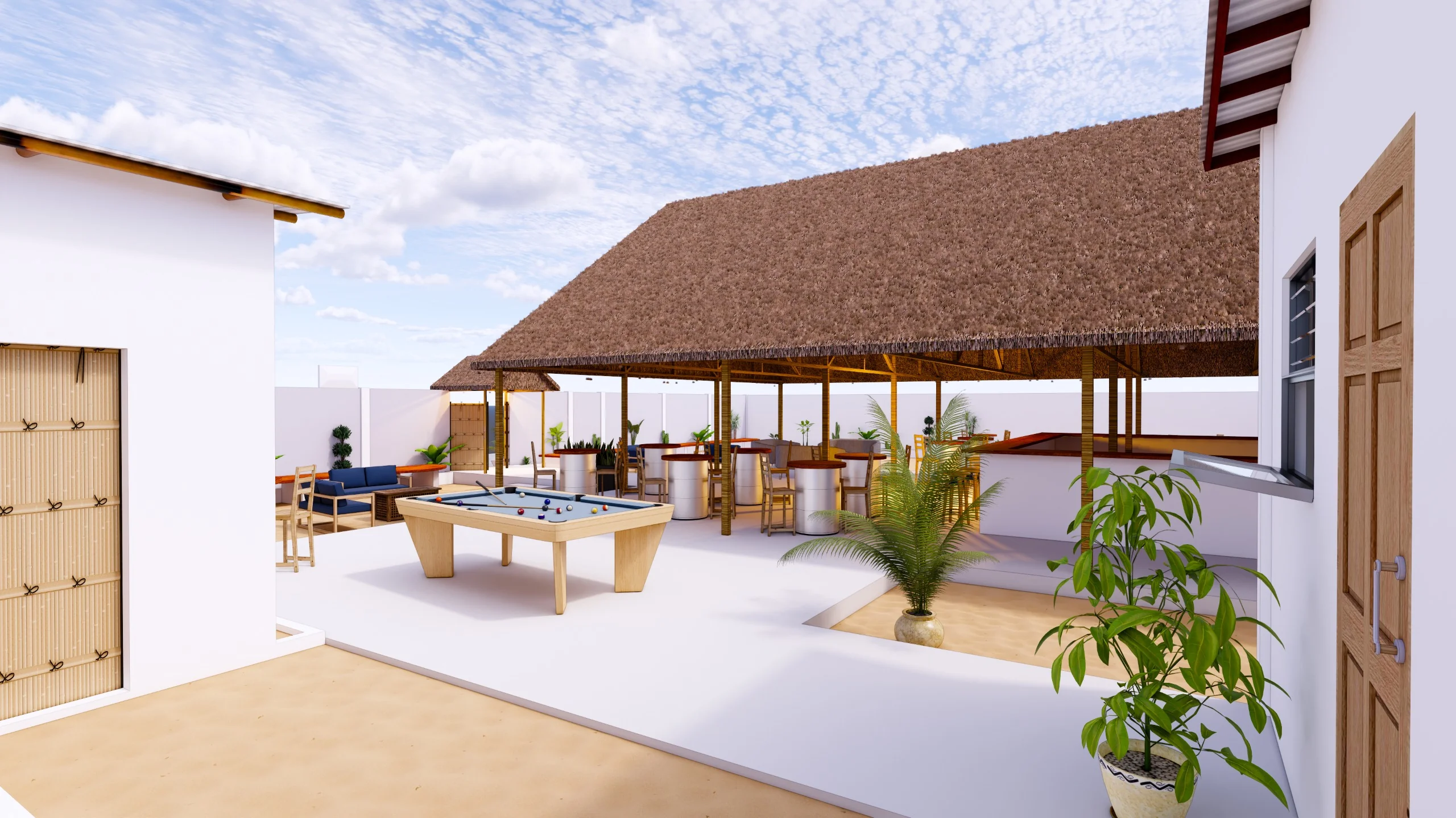 Bar and sandy terrace